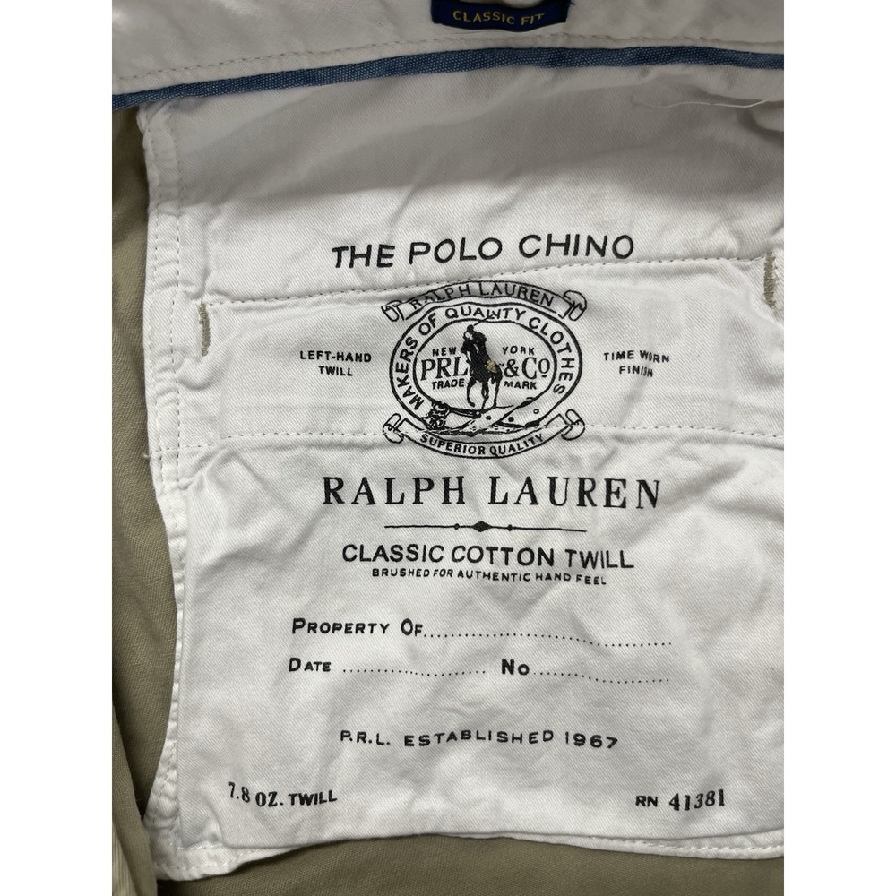 Ralph Lauren Pants Men 32x32.5 Beige The Polo Chino Classic Fit Cotton Twill - Picture 3 of 16
